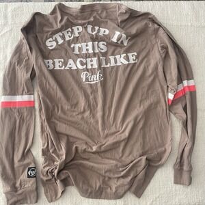 Victoria's Secret PINK Logo Campus Henley Long Sleeve Shirt Women's Large NWT